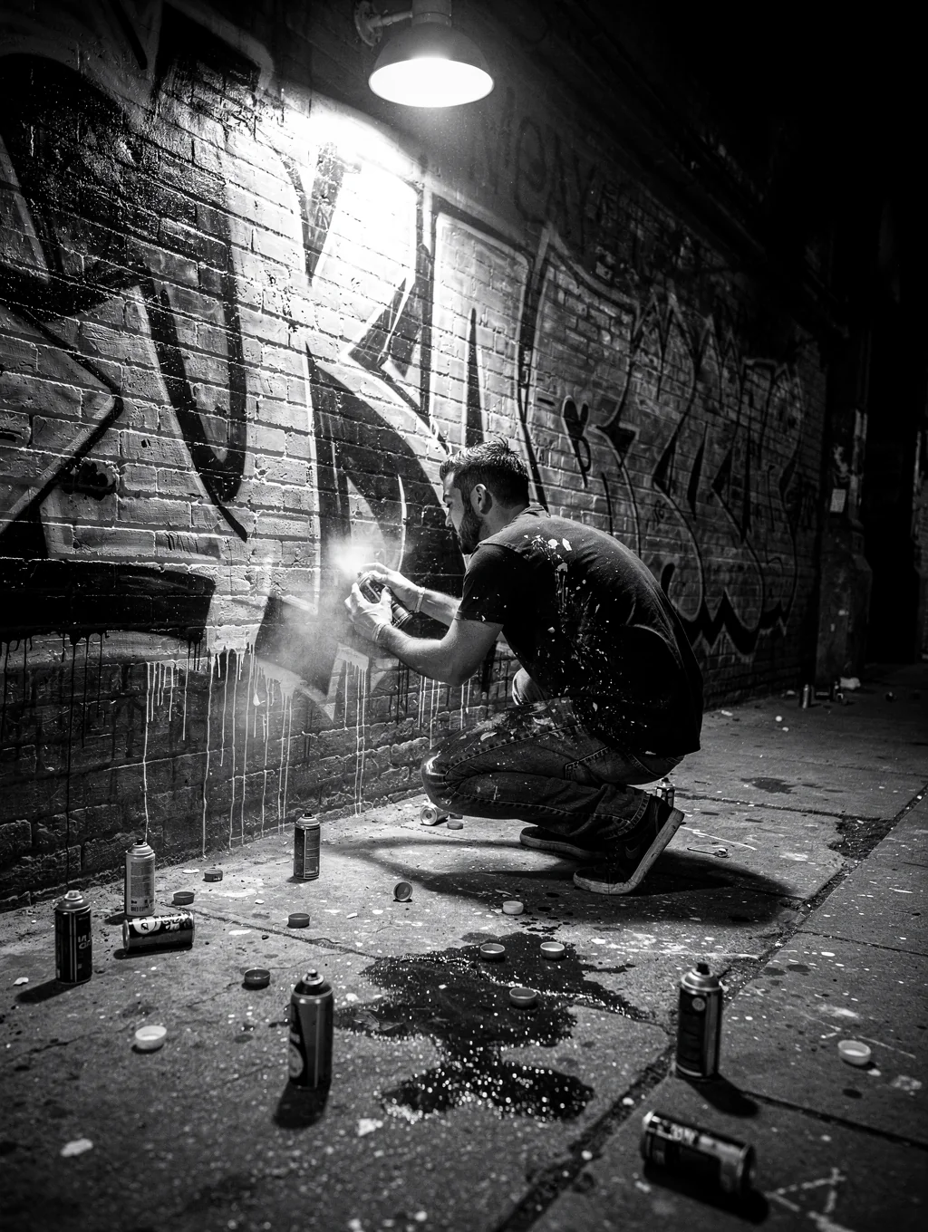 Featured artist working on hand-drawn streetwear graphic in Los Angeles workshop